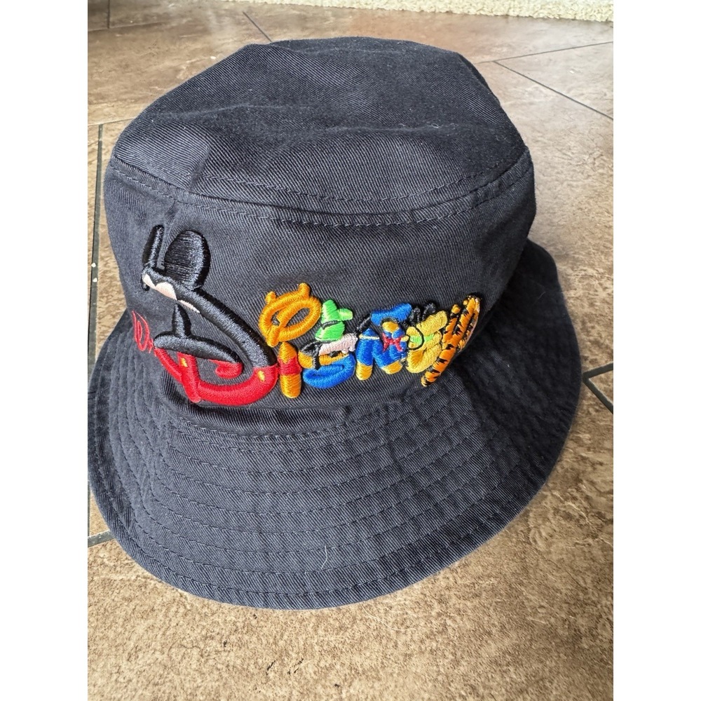 Vtg Disneyland Black Boonie Hat Goofy's Hat Co Fitted  Wide Brim Sun Hat